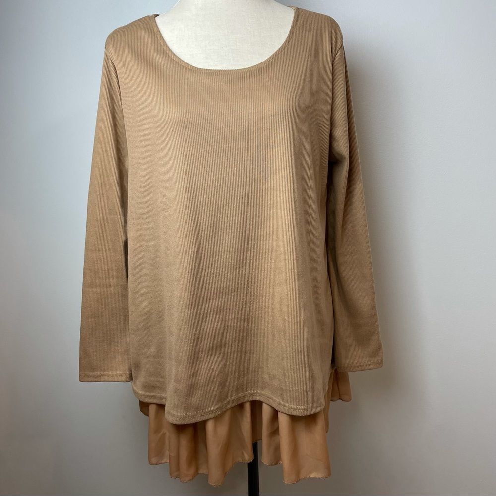 CL Shang Beige Peplum Long Sleeve Layered Top Blouse Size 2XL - Picture 13 of 13